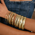 ÌF ME Gold Bangle Bracelets for Women, 19Pcs Multi Stackable Textured Bangles Set, Statement 14K Gold Plated Chunky Star Bracelet Stack Boho Jewelry Gifts