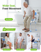 Ergonomic H-Shaped Shower Chair for Elderly and Disabled with Padded Back & Arms,500 lbs Heavy Duty Adjustable Shower Stool Seat for Easy Cleaning, Anti-Slip Bath Chairs for Bathtub