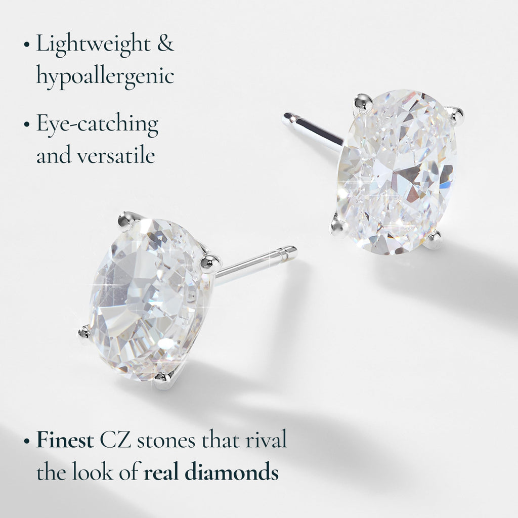 NADRI Oval CZ Stud Earrings, Rhodium Plated