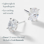 NADRI Oval CZ Stud Earrings, Rhodium Plated