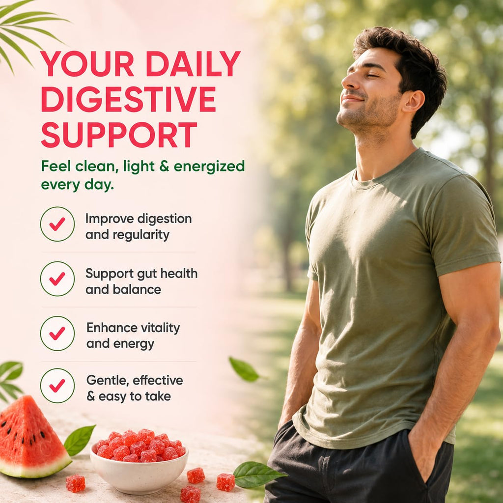 Clean Prebiotic Fiber Gummies for Men, Watermelon Flavor, Sugar-Free Pre+Probiotic Fiber Gummies, Supports Complete Clean, Digestive & Gut Health, Gluten Free, Gelatin Free, 60 Count