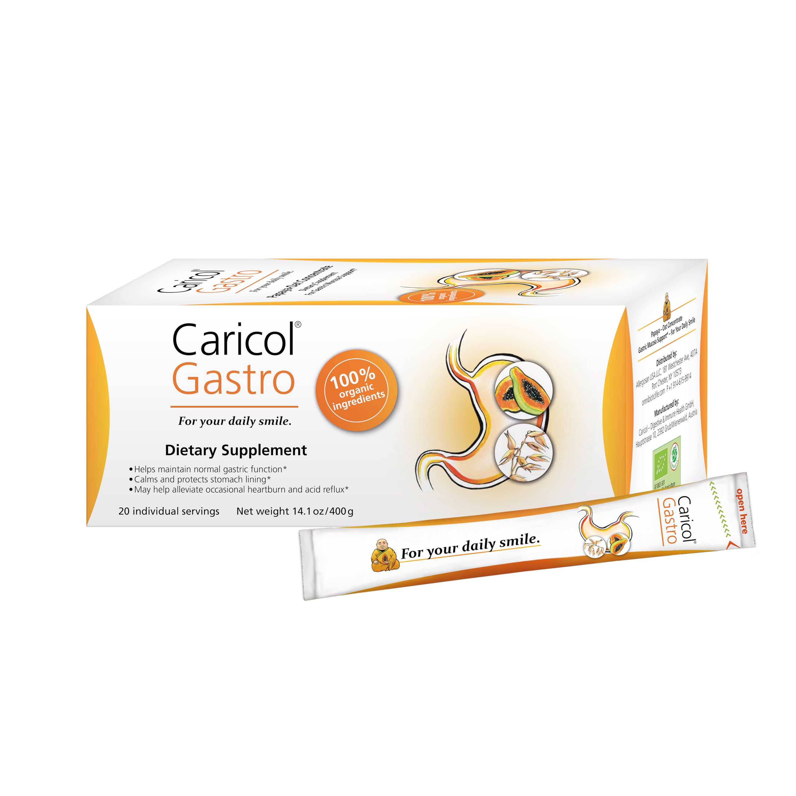 OMNi BiOTiC Caricol Gastro Papaya Supplement – Natural Heartburn Relief & Acid Reflux Support – Organic Papaya & Oat Formula – Soothes Acid Reflux, Protects Stomach Lining, Gentle Digestive Aid