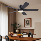 Ayaoty 52" Black Ceiling Fans with Lights and Remote - Flush Mount Fan Light with 5 Reversible Blades, 3CCT Dimmable, DC, Low Profile Ceiling Fan for Modern Indoor, Covered Outdoor