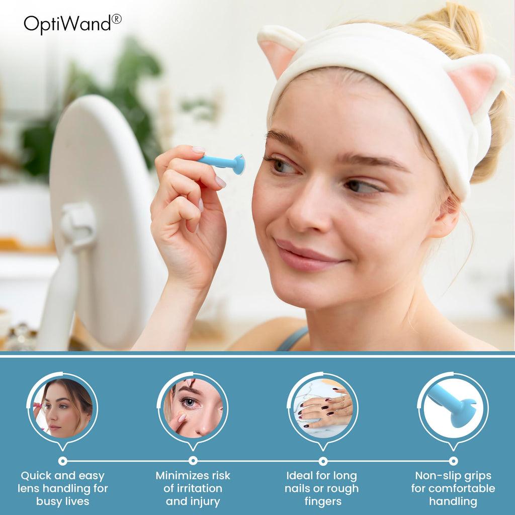OptiWand Trial Pack Soft Contact Lens Removal & Insertion Tools - Silicone Rubber Soft Lens Applicator & Remover Device with Pincher End & Finger Grips - Safe & Easy on Eyes, Travel Size