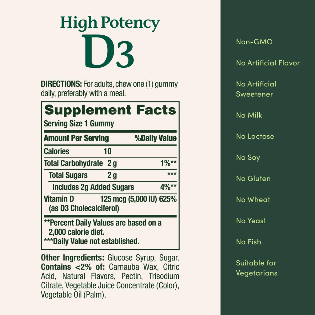 Nature's Bounty Vitamin D 5000 IU Gummies,Vitamin D3 High Potency Immune Support & Bone Health Supplement,5000 IU in 1 Gummy,Strawberry Flavor for Adults,60 Vegetarian Gummies (Pack of 2)