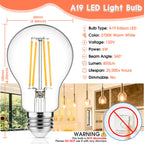 MAXvolador 60W Equivalent E26 LED Filament Light Bulbs, 850LM Warm White 2700K Efficient 6W A19 Edison Bulb, Non-Dimmable Medium Base, 4-Pack