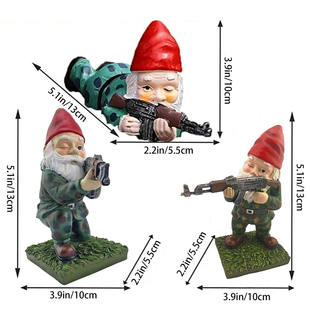 BESTJYC Garden Gnomes with Guns, 5.9in Garden Gnomes Outdoor, Military Gnome with Gun, Gnome Decorations for Yard, Indoor Outdoor Halloween Christmas Thanksgiving Gifts (3red)