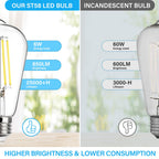 MAXvolador 20-Pack Vintage Edison LED Bulbs 6W, 60W Equivalent Dimmable ST58 Filament Bulb 5000K Daylight White, E26 Base, 850 Lumens