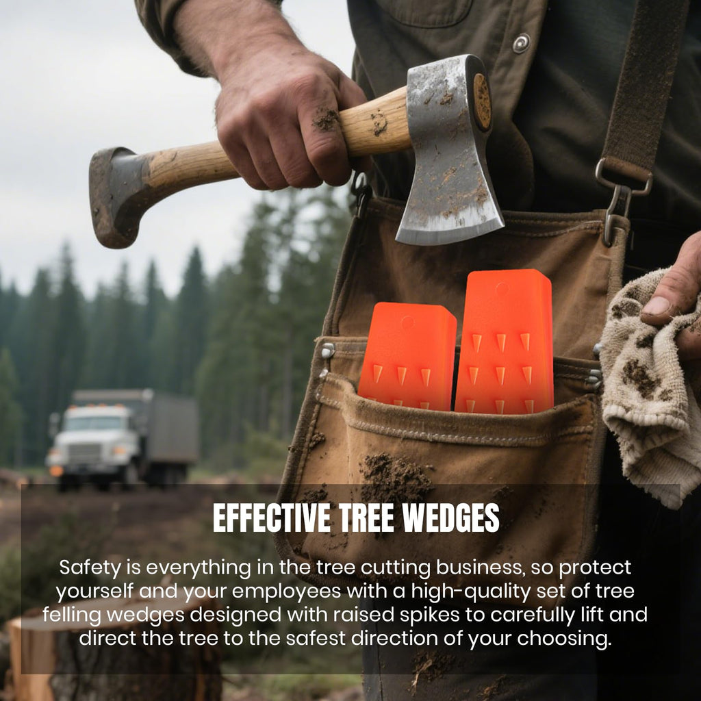 6 Pack Tree Felling Wedges with Spikes for Safe Tree Cutting – 2 Each of 10", 8” and 5.5” Wedges with Storage Bag; 6 Felling Dogs to Guide Trees Stabilize and Safely to Ground for Loggers and Fallers