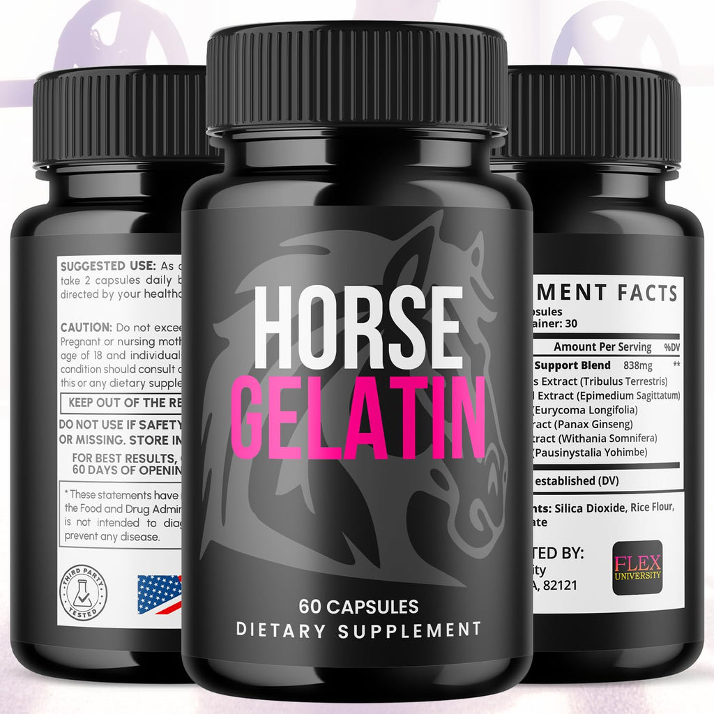 Horse Gelatin Capsules, HorseGelatin Pills for Men with All Natural Ingredients, Advanced Formula Men's Health and Wellness Support Pill, Maximum Strength Multivitamin Supplement (60 Capsules)