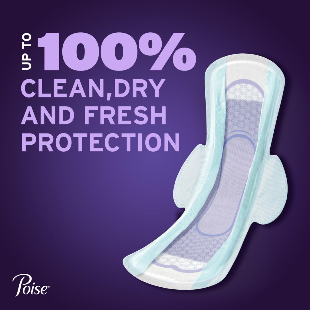 Poise Overnight Ultra Thin Incontinence & Postpartum Pads with Wings for Bladder Leaks, 8 Drop Extra Absorbent, Long Length, 20 Count