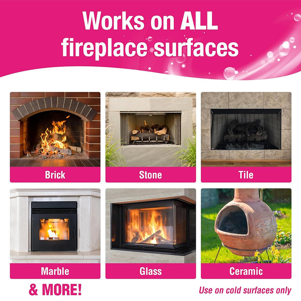 Quick'n Brite Fireplace Brick and Stone Cleaner 32oz with Scrub Brush - Natural Stone, Tile, and Marble Cleaner - Indoor Fireplace and Wood Stove Cleaning Kit - Pellet Stove Creosote Remover