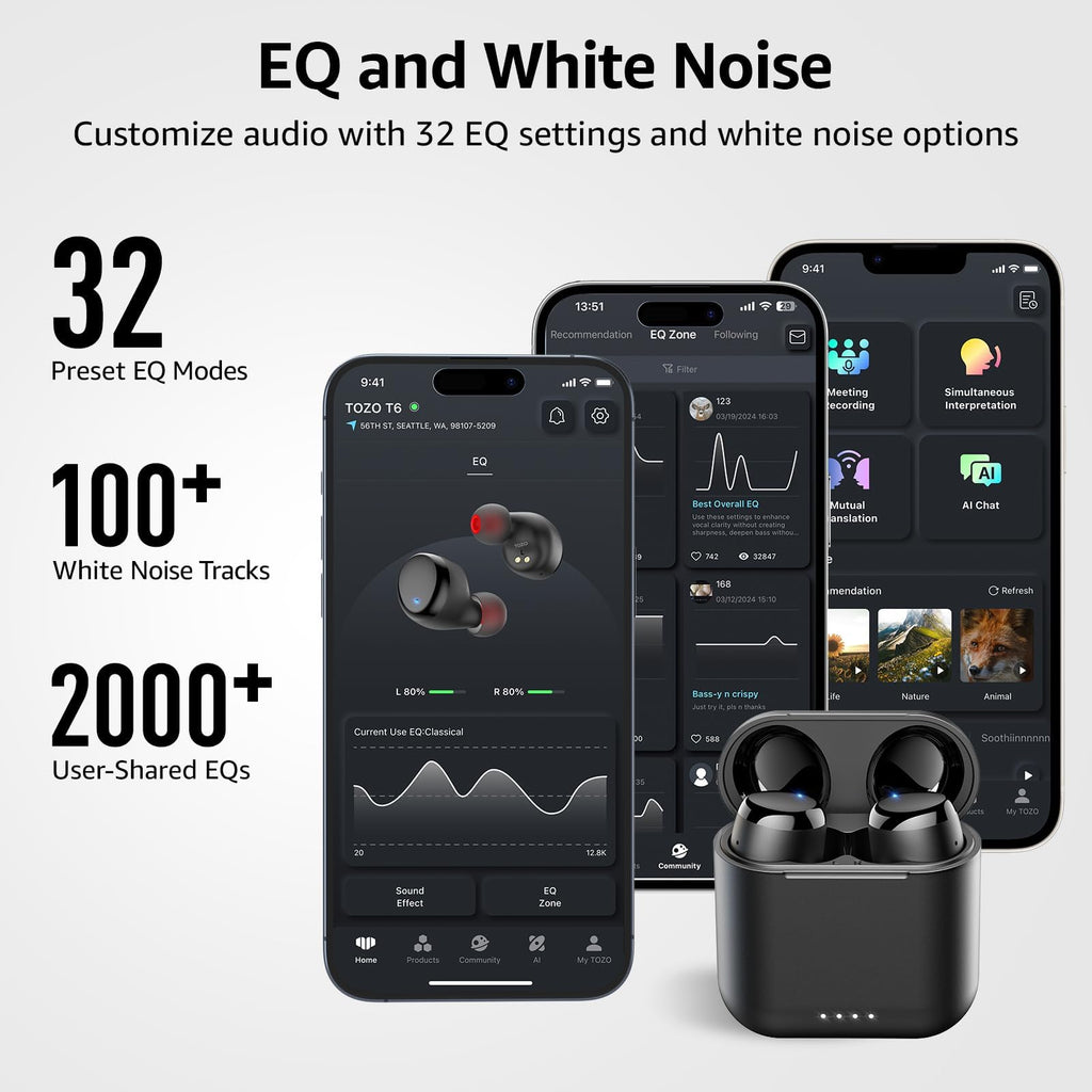 TOZO T6 Wireless Earbuds Bluetooth 5.3 Stereo Sound in Ear Headphones