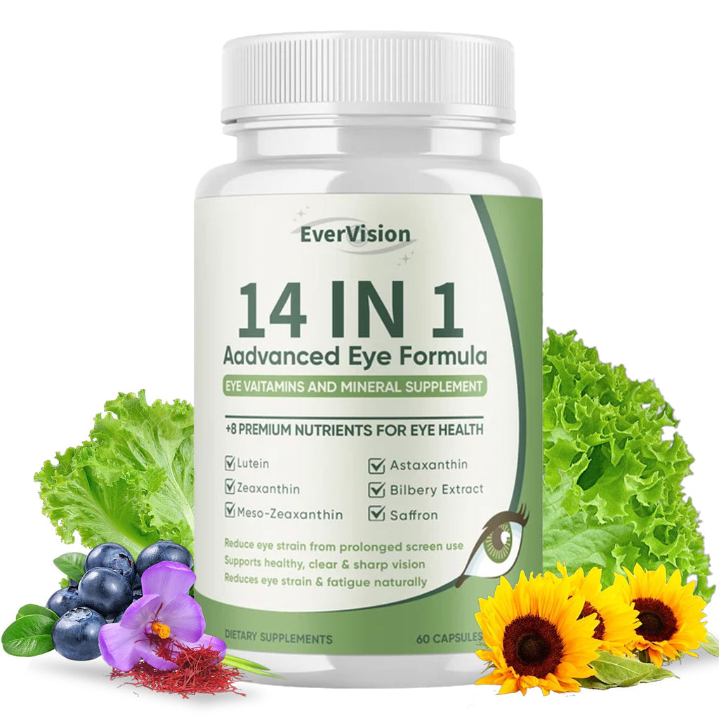 EVERVISION 14 in 1 Advanced Eye Formula, Eye Vitamin and Mineral Supplement with Zinc, Lutein, Zeaxanthin & Bilberry Extract, 60ct