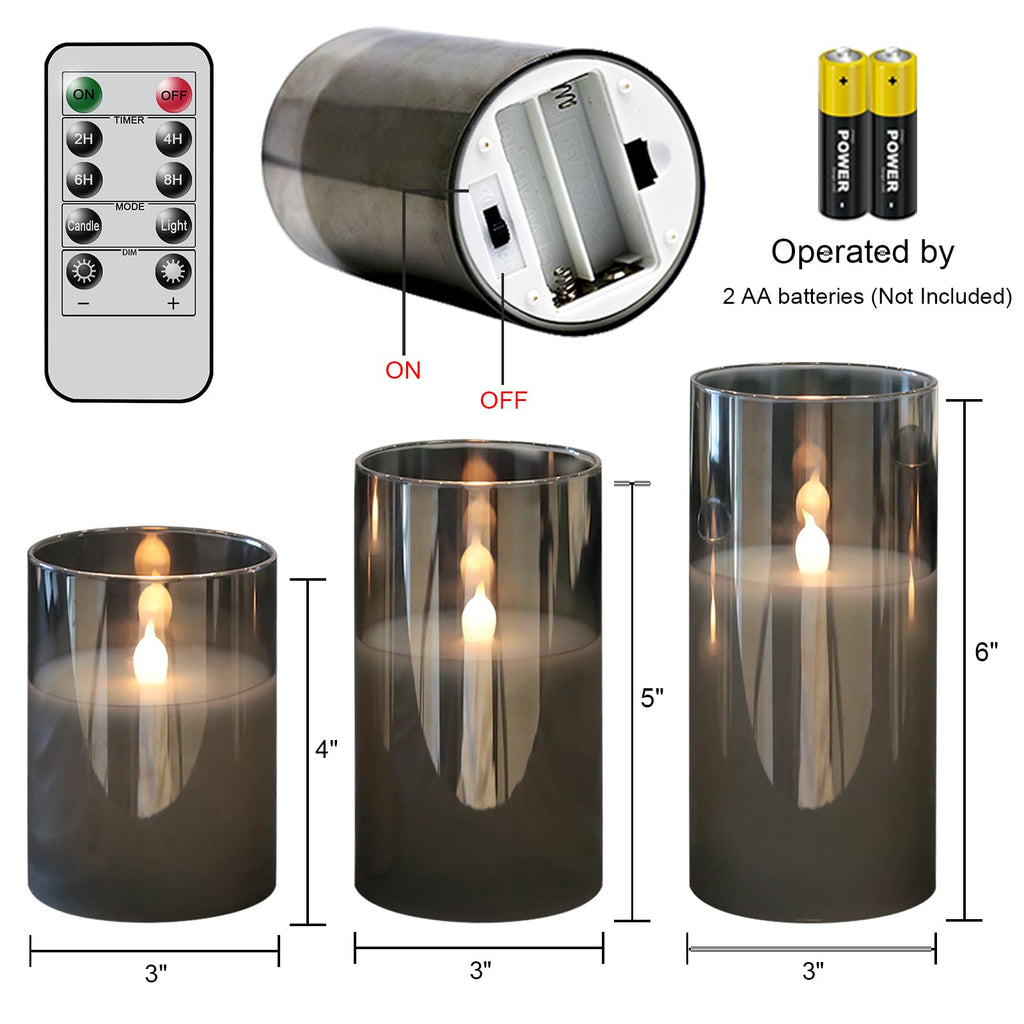 GenSwin Glass Flameless Led Candles Battery Operated Remote Timer Black