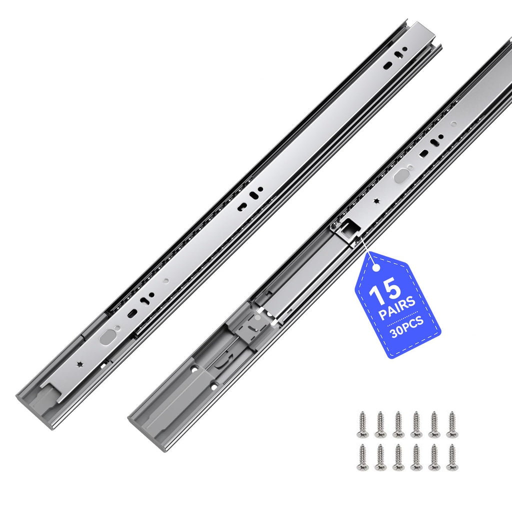 LONTAN 15 Pairs 22 Inch Soft Close Drawer Slides Heavy Duty Dresser Drawer Glides Metal Ball Bearing Full Extension Kitchen Cabinet Rails 100 LB Capacity