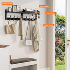 Evermagin 35" Coat Rack Wall Mount with Shelf, 4 in 1 Coat and Key Hanger with 13 Metal Hooks, Entryway Wall Mounted Shelf with Mail Holder for Living Room, Bedroom, Black