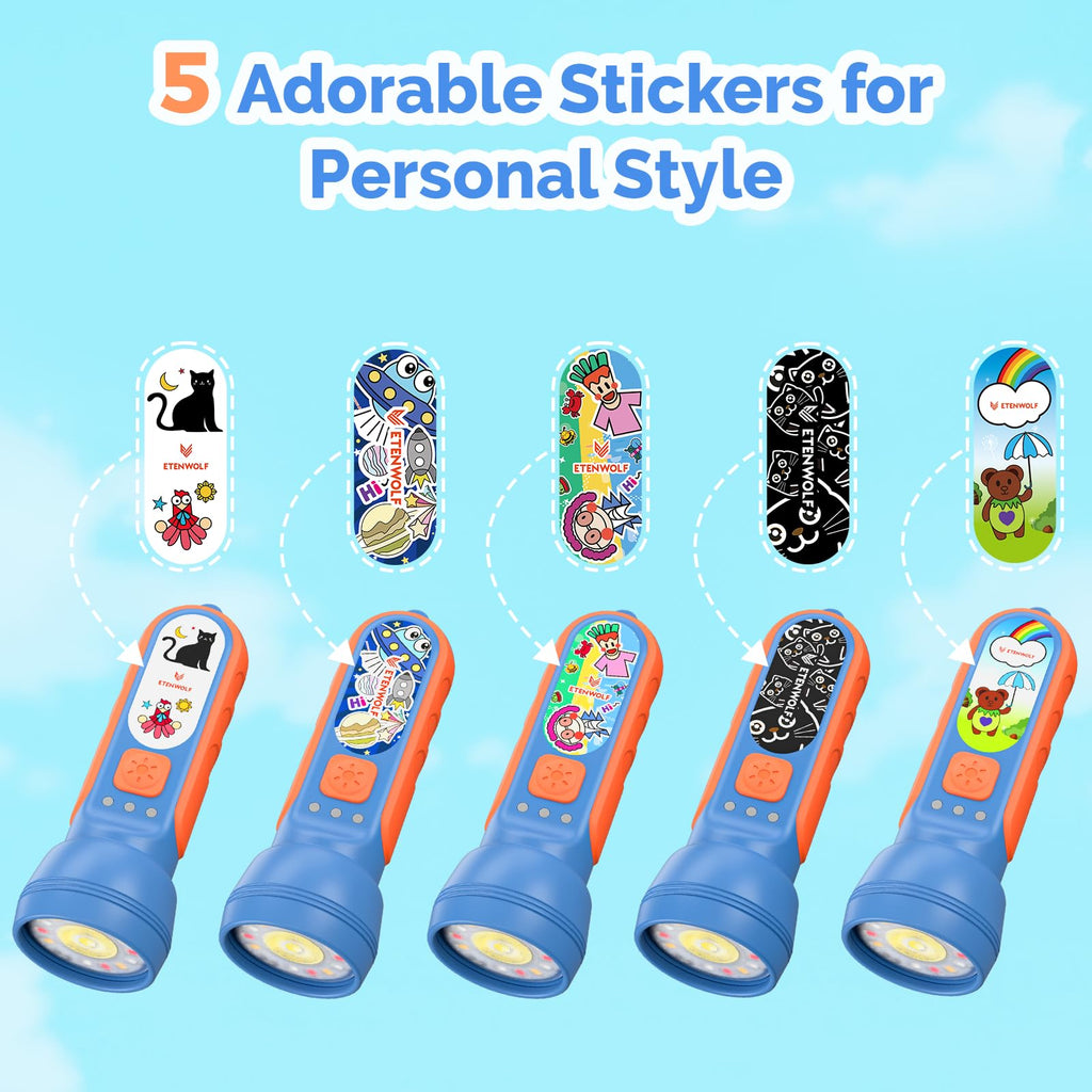 ETENWOLF L1 Rechargeable Flashlight for Kids with Fun DIY Stickers