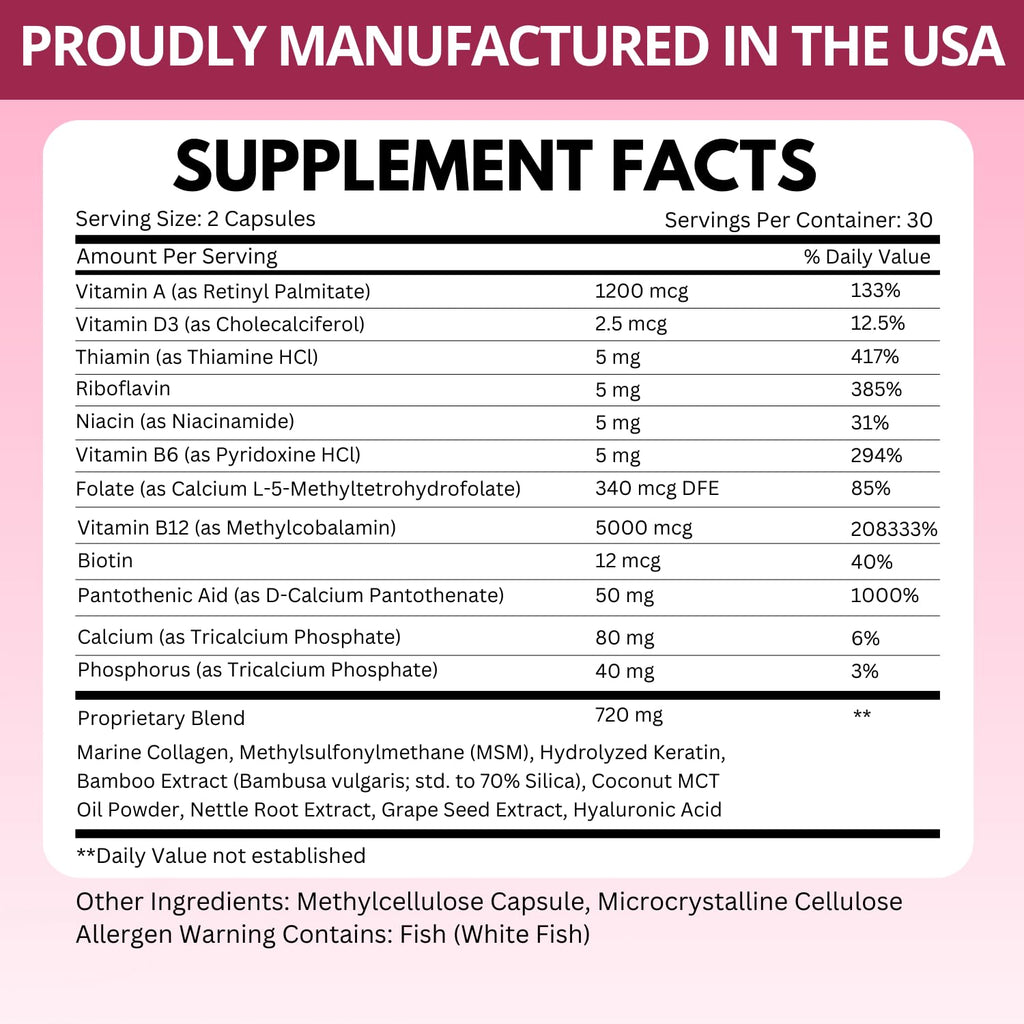B12 with Hyaluronic Acid, Collagen and Folate – 25000 mcg B12 Complex | Maximize Absorption & Energy | Gluten Free USA Made, B1, B2, B3, B6, B7, B12 vitamins 5000 mcg Methylcobalamin - 60 Capsules