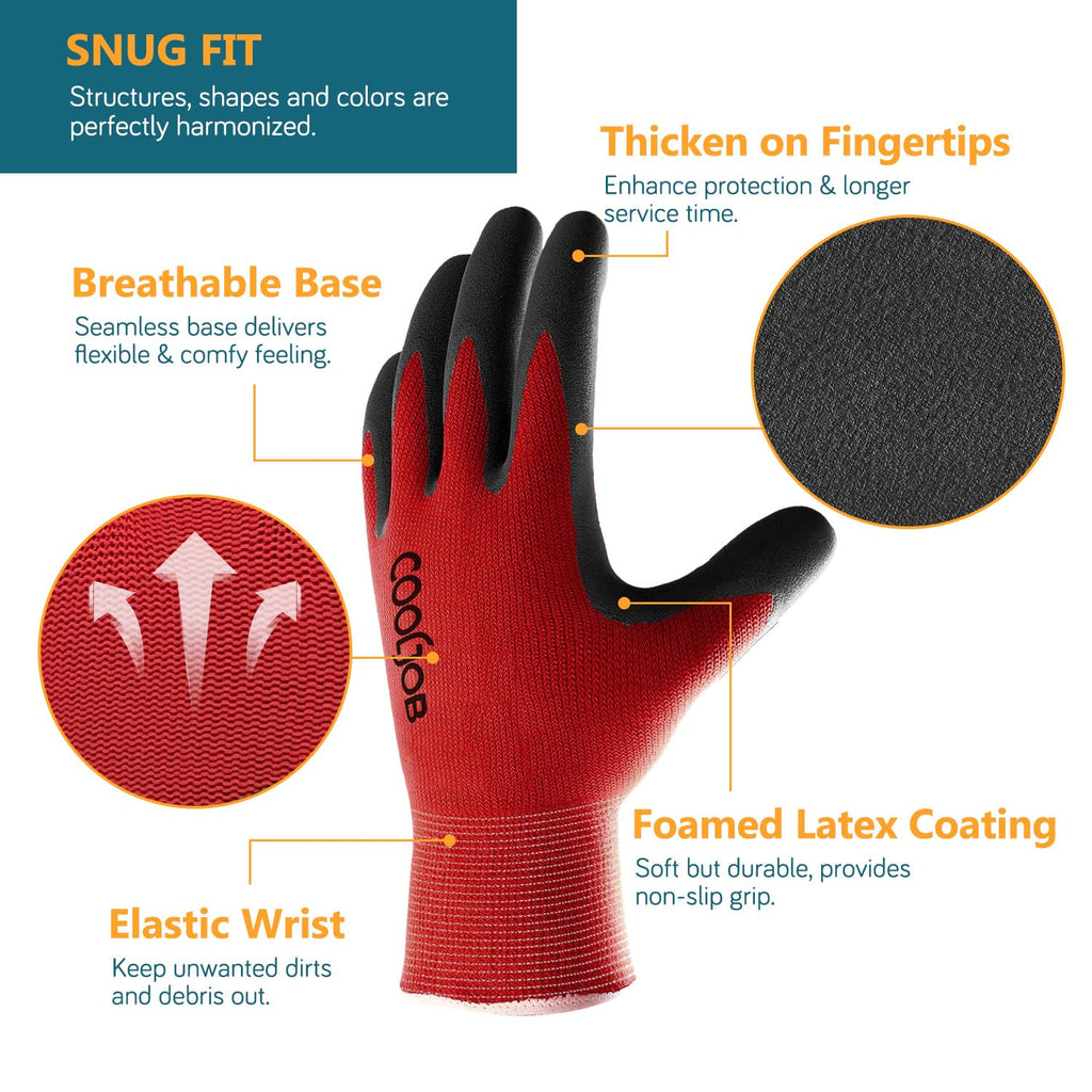 COOLJOB 6 Pairs Gardening Gloves for Men, Breathable Rubber Coated, Large