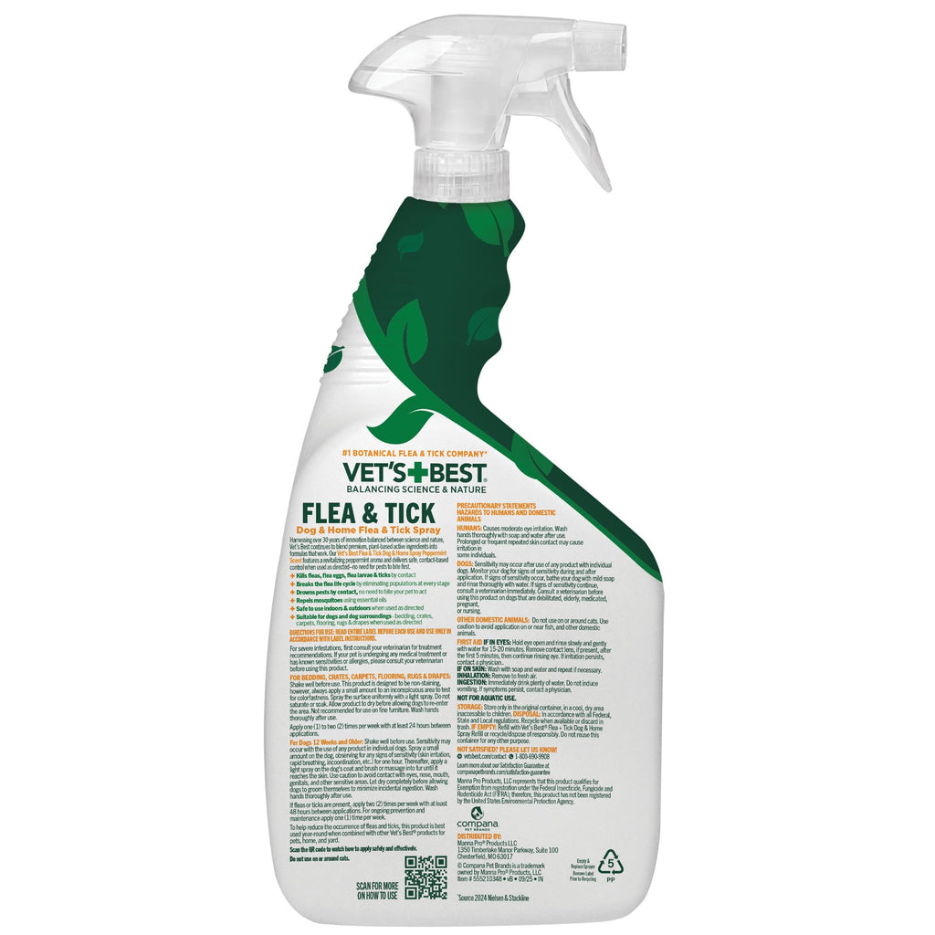 Vet's Best Indoor Flea & Tick Home Spray for Dogs, Plant-Based Spray, 32 oz
