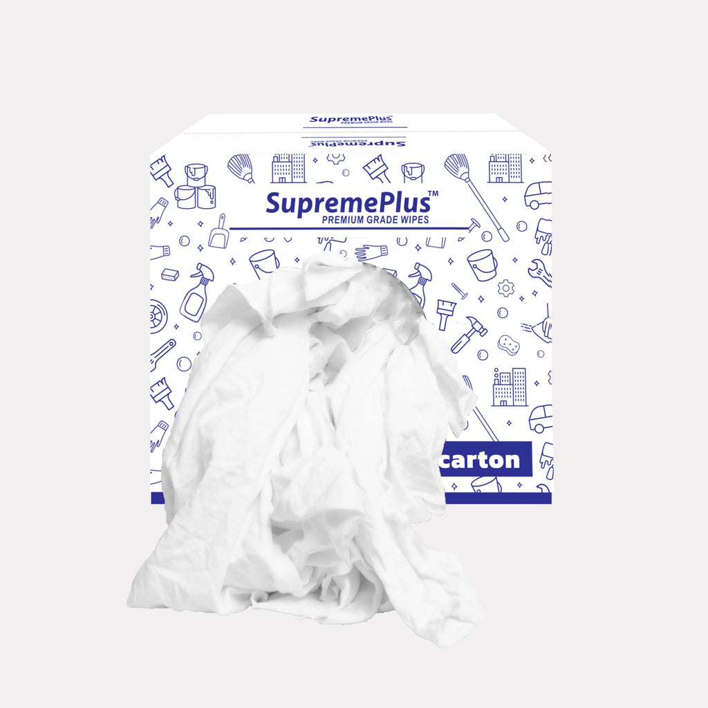 SupremePlus Recycled White T Shirt Rags Box (10 lbs.) – Shop Rags Bulk for Oil, Stain, Grease, Paint, and Auto Cleaning - Multipurpose