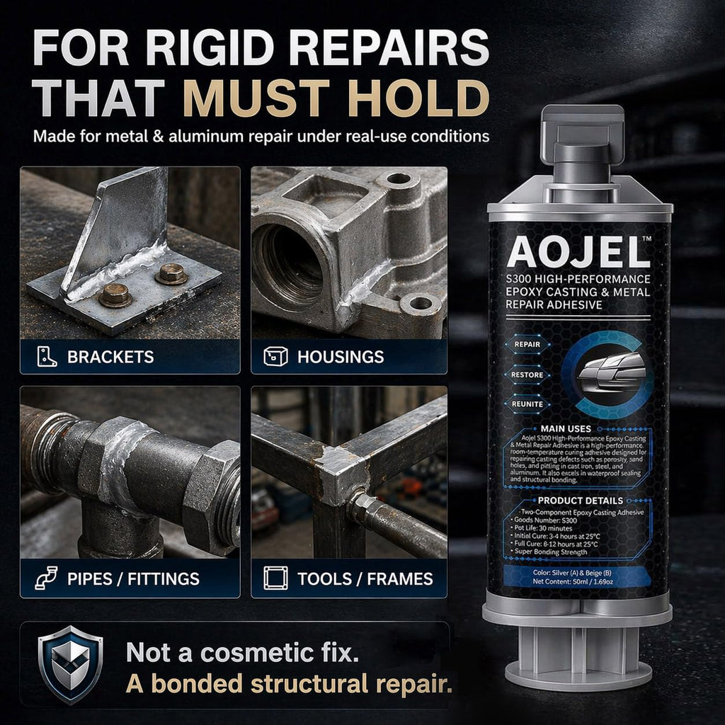 AOJEL 2-Pack Metal Epoxy, 2-Part Structural Repair Adhesive for Metal & Aluminum Repair, Load-Bearing, Waterproof, Heat Resistant to 392°F, Drillable After Cure, Total 3.38 oz