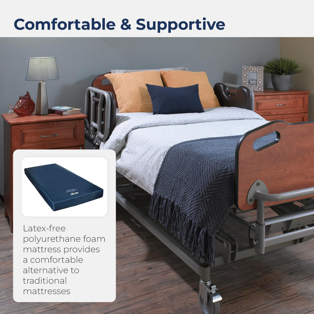 Drive Medical 15076 Decompressing Foam Mattress, Pressure-Relief Support for Homecare & Hospital Beds, High-Density Foam with Removable Cover, 275 Weight Capacity, 80"L x 36"W x 8"H, Blue
