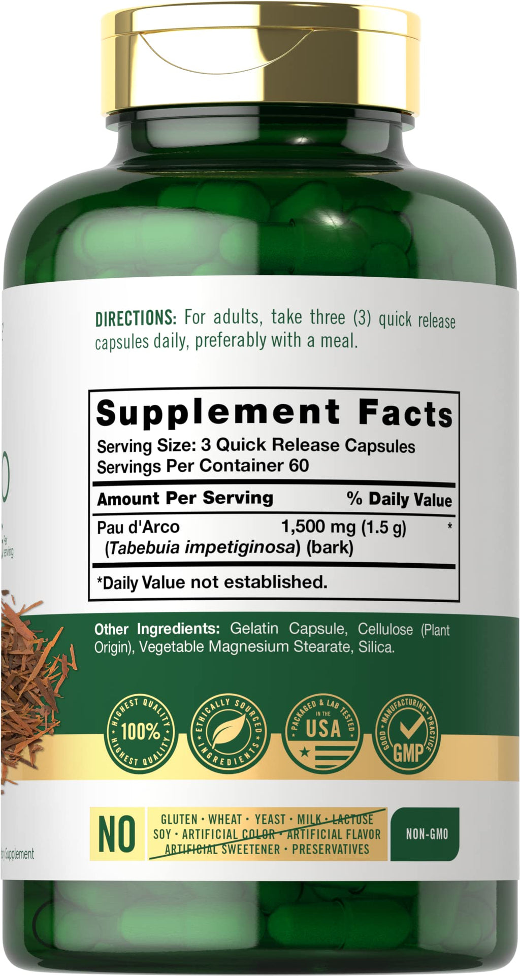 Carlyle PAU D'Arco Capsules | 1500mg | 180 Count | Non-GMO, Gluten Free | Herbal Supplement