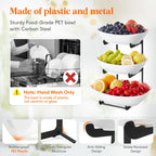 Lifewit Plastic Fruit Bowl for Kitchen Counter, 3 Tier Fruit Basket with Black Metal Stand, Tiered Fruit Holder for Countertop Serving Tray for Vegetable/Dessert in Party 28 x 21 x 35cm/11 x 8.4 x 14