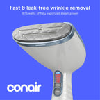 Conair Handheld Steamer for Clothes & Upholstery, 3 Attachments, White/Blue