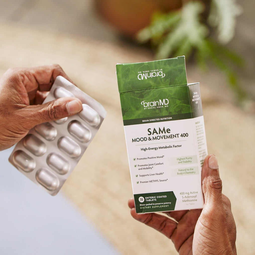 BRAINMD Dr Amen SAMe Mood & Movement 400 - 30 Tablets - Promotes Emotional Balance, Liver Health, Joint Comfort & Mobility - Gluten Free - 30 Servings