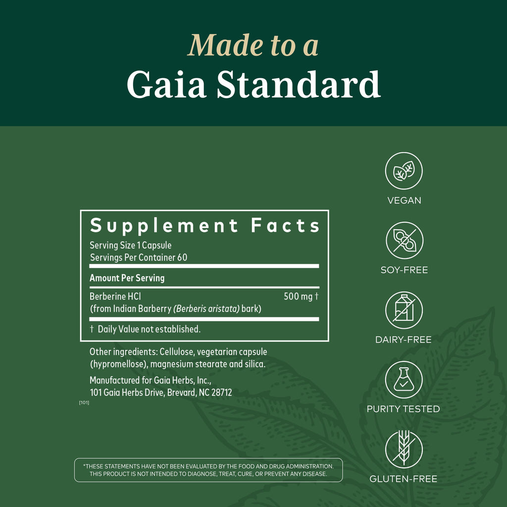 GAIA HERBS PRO Berberine Metabolic - Supplement Supplement with Berberine HCI - Vegan, Gluten-Free, Soy-Free - 60 Capsules (60 Servings)