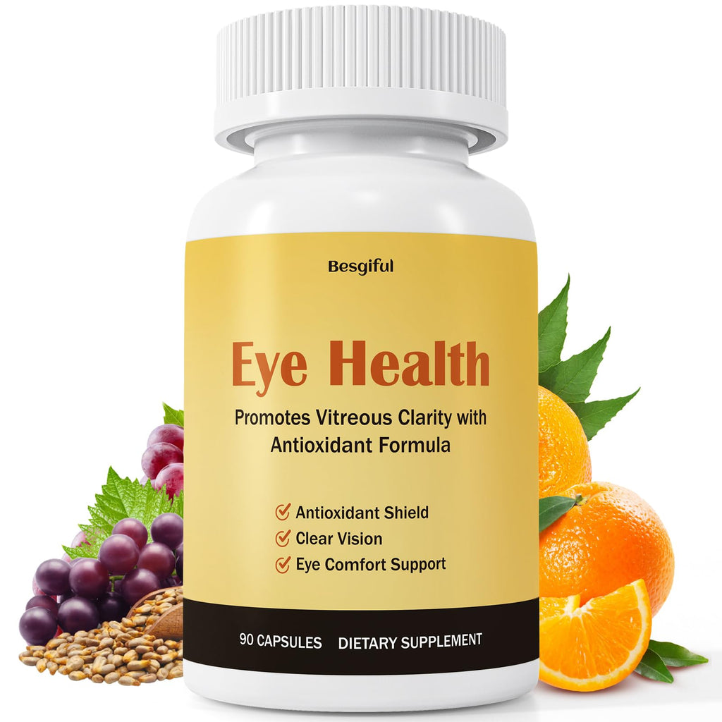 Besgiful Eye Supplement for Vitreous Health, Promotes Clear Vision, Improves Eye Strain & Dryness, Reduces Squiggly Lines, Eye Degeneration, Clear Eye Support, 90 Vegan Capsules