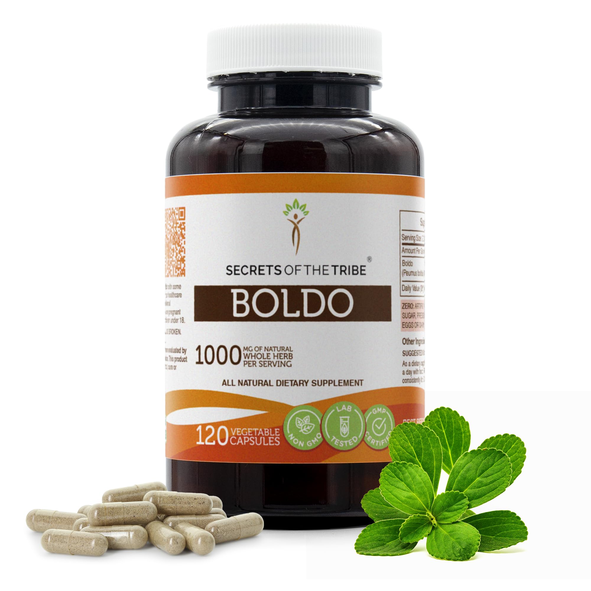 Secrets of the Tribe Boldo 120 Capsules, 1000 mg, Boldo (Peumus boldus) Dried Leaf (120 Capsules)