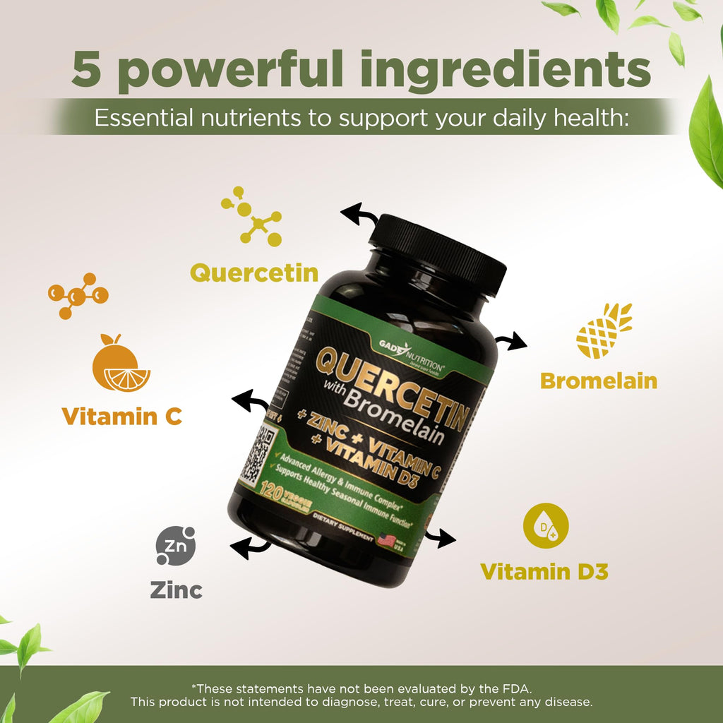 Gade Nutrition Quercetin with Bromelain Vitamin C and Zinc Vitamin D3 | Immune Support Supplement in Capsules | Non-GMO, Gluten-Free, Vegan | Made in The USA | 2 Month Supply
