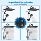 Hibbent cUPC Certified 13'' Shower Head Combo, High Pressure 5 Spray Rainfall Showerhead, 10 Spray Mode Handheld, All Metal Easy Reach 4-way Diverter Arm with Pause Mode, 71'' Hose and Holder, Black