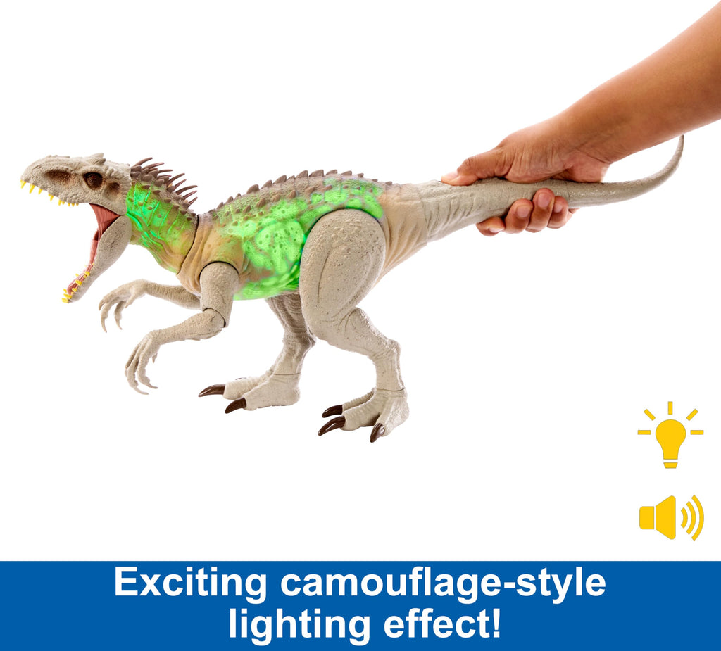 Mattel Jurassic World Indominus Rex Dinosaur Toy with Lights, Sounds & Motion, Camouflage 'n Battle I-Rex, 21 Inches Long with Digital Play