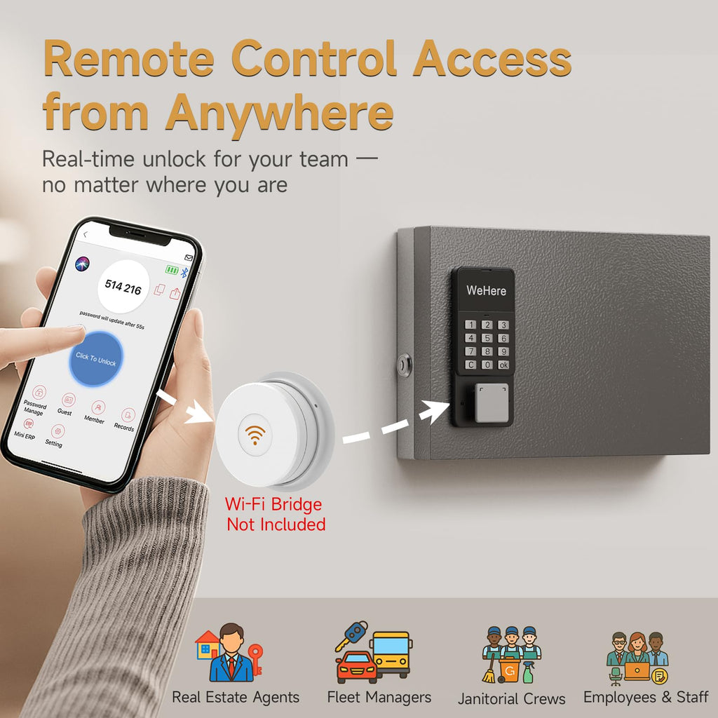 DiDiHere 24 Key Lock Box Wall Mount, APP Bluetooth/One Time Password Share/Wi-Fi Remote, Smart Key Cabinet, Key Organizer box, Access Log Tracking Key Management System Apartment, Hotel, Office, House