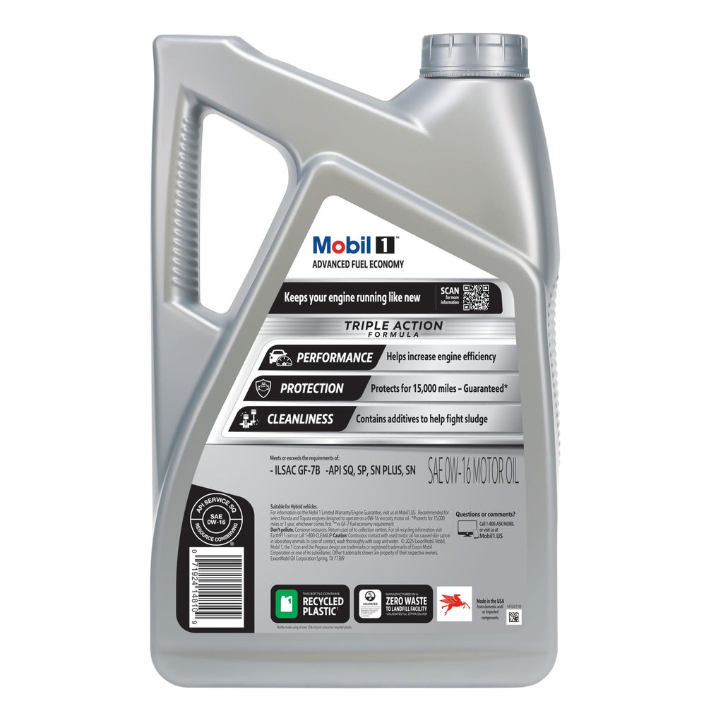 Mobil 1 Advanced Fuel Economy Full Synthetic Motor Oil 0W-16, 5 Quart