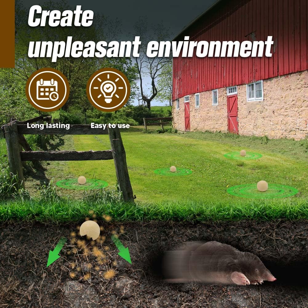 KQCWKH Mole Repellent for Lawns, Mole and Vole Repellent Outdoor, Gopher Repellent, Groundhog Repellent Outdoor, Armadillo Repellent, Mole Deterrent for Yard, Lasts Up to 3 Months, 8 Balls