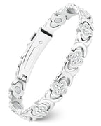 Feraco Pure Copper Bracelets for Women, Ultra Strength Magnetic Bracelet with 3800 Gauss Magnets & Sparkling Zirconia, Adjustable, Infinite Clover Jewelry (Silver)