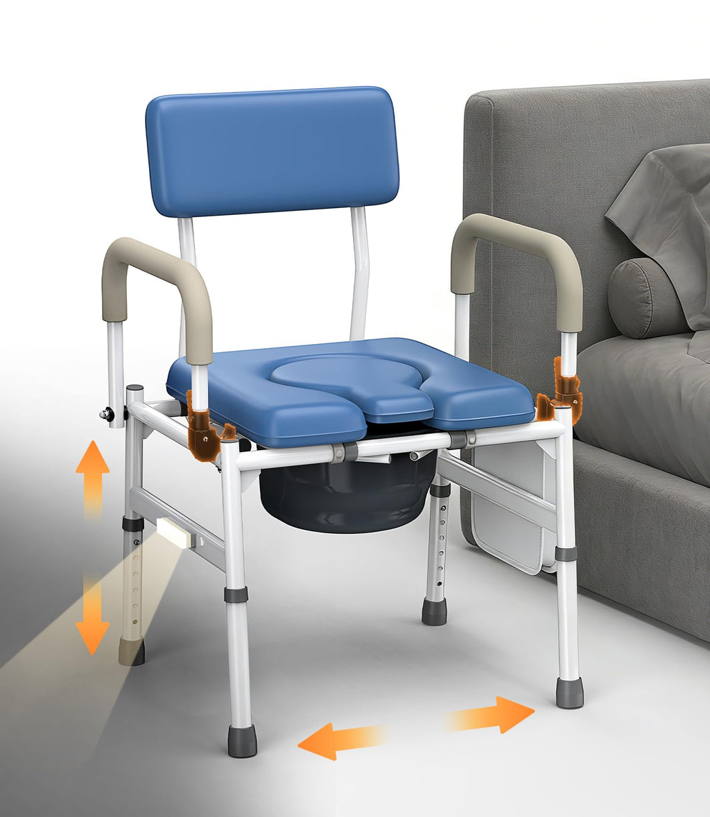 VOCIC Drop Arm Bedside Commode with Night Light, Extra Wide Adjustable, 400 lbs Padded Seat Portable Potty, 6.3QT Bucket, Heavy Duty Steel Commode Over Toilet Chair for Seniors, YR11