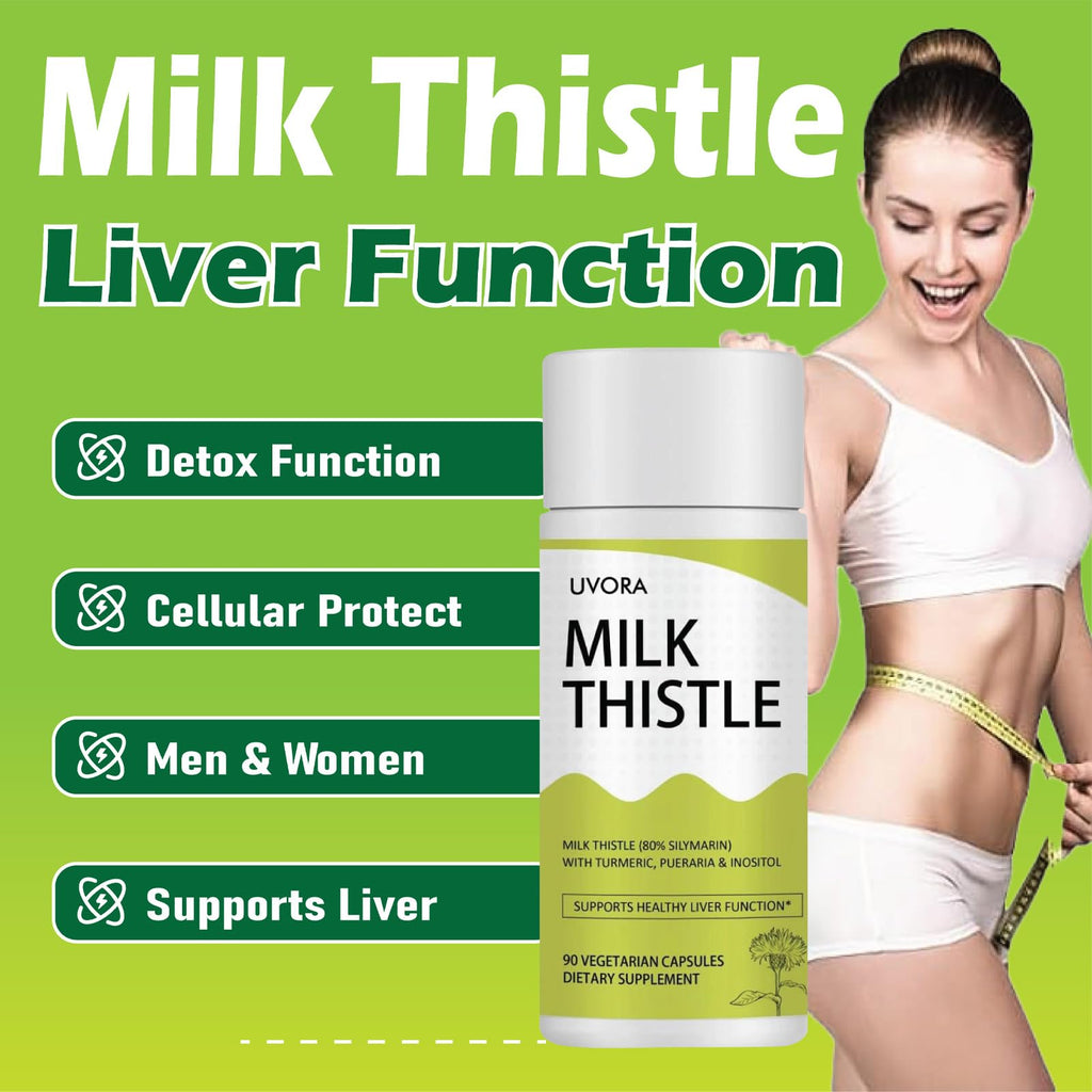 gmpdose Uvora - Milk Thistle Detox.UVORA Milk Thistle Extract 300 mg, Extract with Vitamin C, Inositol & Pueraria, Liver Detox Support, Antioxidant Support, 90 Capsules