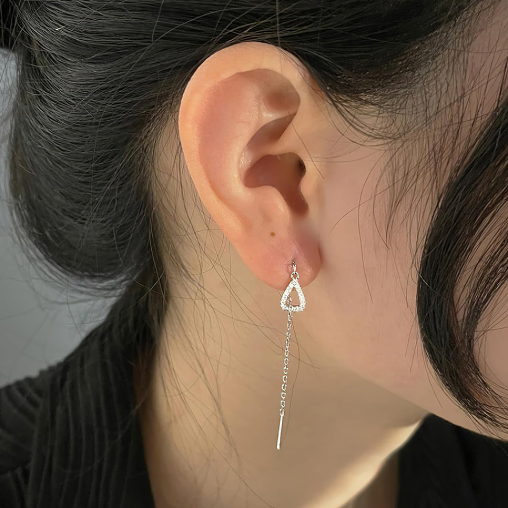 FUNYCHEN S925 Sterling Silver Threader Earrings for Women Mother (Silver)
