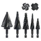 Step Drill Bit Set, 5PCS Four Spiral Flute Step Bits for Metal, 50 Sizes Titanium-Coated HSS Drill Bits with 1/4" Hex Shank for Stainless Steel Aluminum Wood Plastic