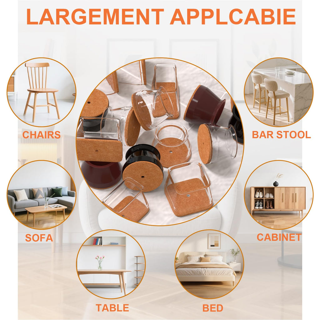 Ansible 24 pcs Rectangle Large Chair Leg Floor Protectors, Furniture Felt Pads Silicone Covers caps for Chairs,Chair Leg Protectors for Hardwood Floors (Fit Length 1-1/2” to 2”,Width 3/4” to 1”)