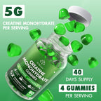 Creatine Monohydrate Gummies - 5g for Men & Women, 160 Count and Creatine Chewable Supplements for Muscle Gain, Muscle Strength, Green Apple Flaavor
