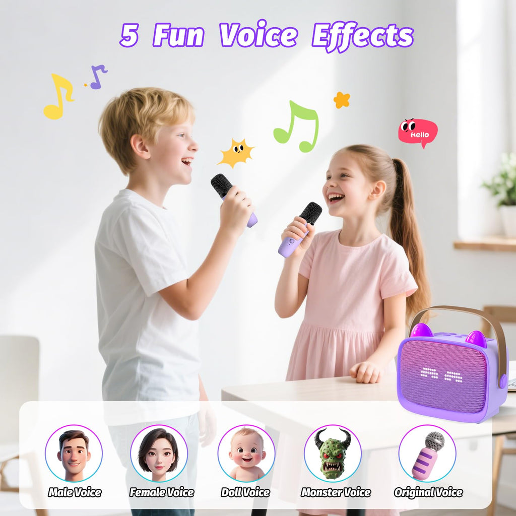 Mini Karaoke Machine Toys Gifts,Kids Portable MP3 Player with 2 Wireless Microphone and LED,Christmas Birthday Gifts for Girls Boys 3 4 5 6 7 8+ Year Old (Purple)