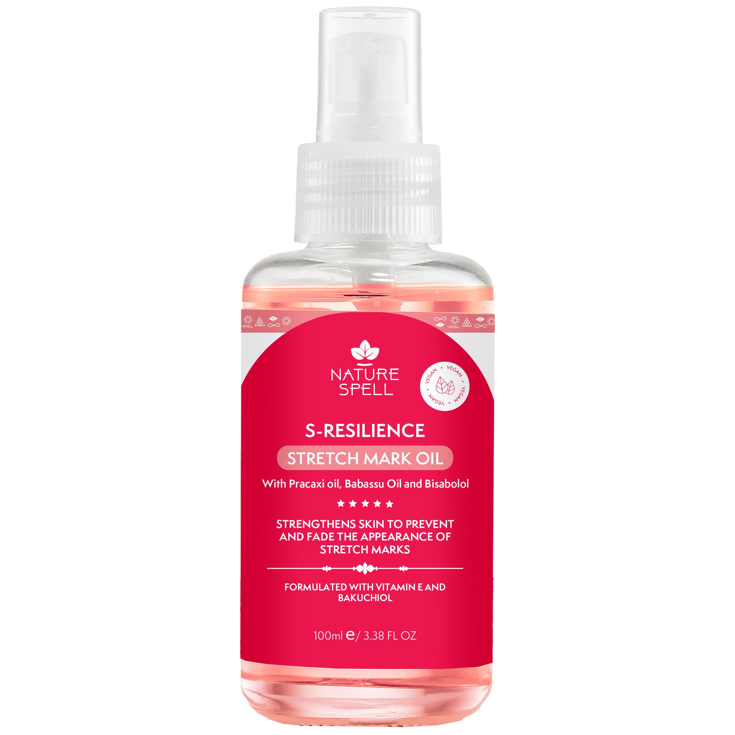Nature Spell Stretch Mark Body Oil, Strengthens Skin Elasticity & Helps With the Appearance of Stretch Marks and Scars, Infused With Vitamin E, Vegan, 100ml